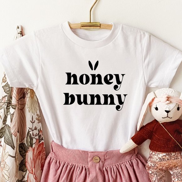 Girls Easter Shirt Honey Bunny Crewneck T shirt - Picture 2 of 4